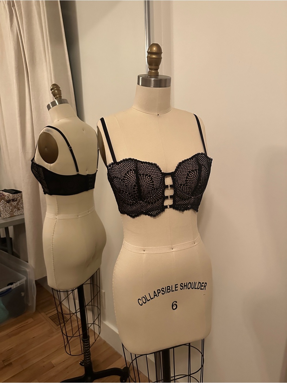 Adore Me Black Lace Balconette Bralette with Front Strap Details